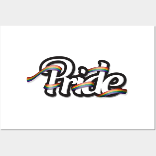 LGBT rainbow flag colored ribbon wrapped around the letters of the word PRIDE Posters and Art